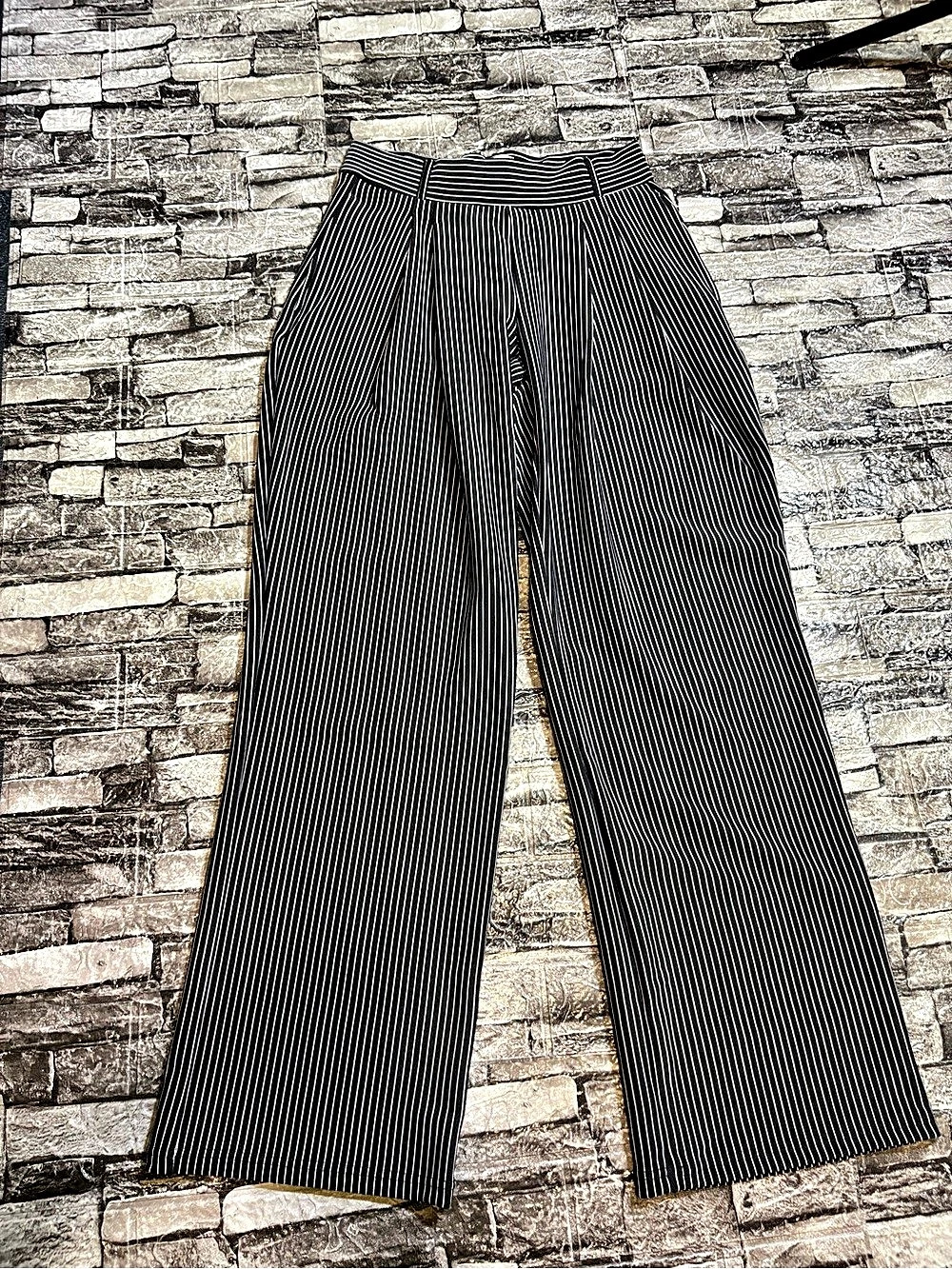 CHROME RIOT High Waist Pinstripe Wide Leg Pants Black & White Small